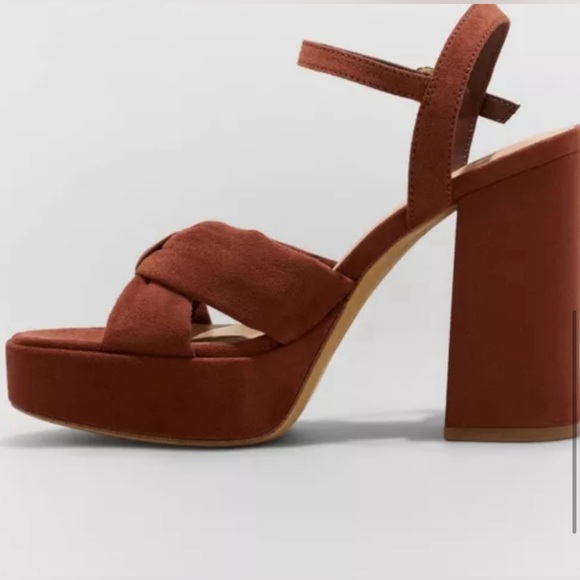 NWT A New Day Riah Brown Open Toe Ankle Strap Chunky Platform Heels - size 7 - Picture 9 of 9